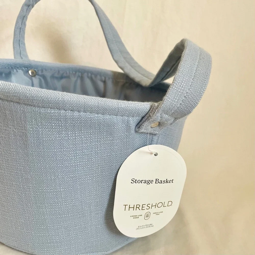 Threshold Blue Embroidered Bunny Easter‎ Basket Storage Tote with Pom Tail NEW